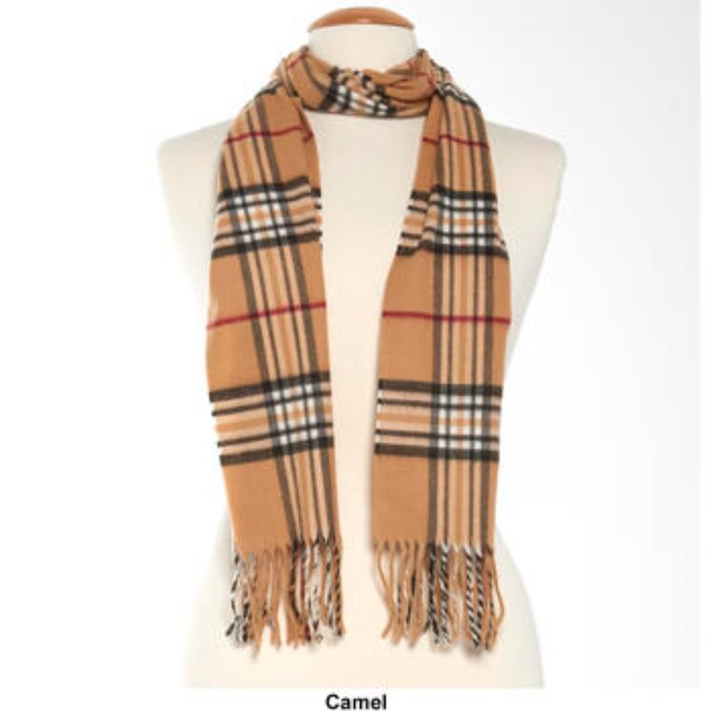 Classic Plaid Print Scarf with Fringe